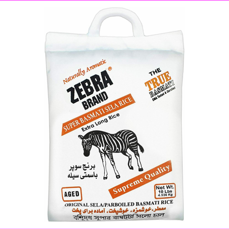 Zebra Brand Super Basmati Sela Rice Parboiled Extra Long Grain Rice 10 Lb Bag .