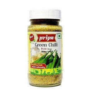 PRIYA Green Chilli Pickle Without Garlic - 300 Grams (10.58oz)