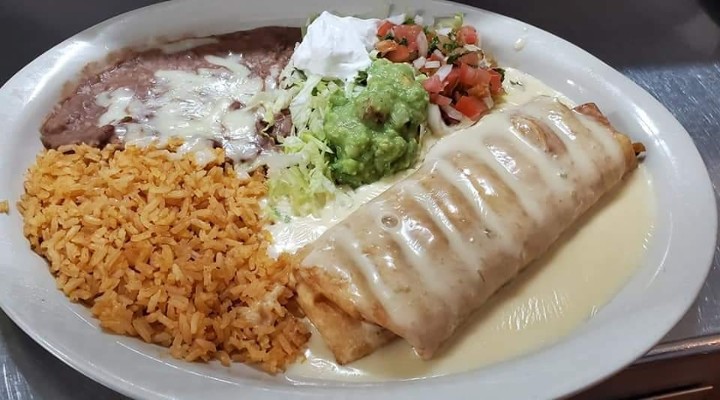 CHIMICHANGA (GROUND BEEF OR SHREDDED CHICKEN )