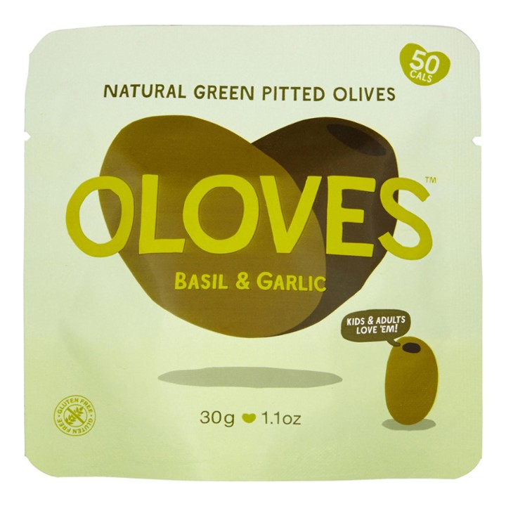 Oloves Green Pitted Olives with Basil & Garlic, 30g