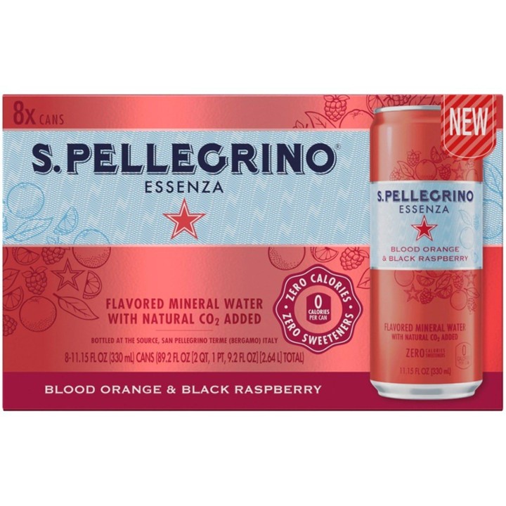 S.Pellegrino Essenza Sparkling Natural Mineral Water, Blood Orange & Black Raspberry, 11.15 Fl Oz - 8 Ct