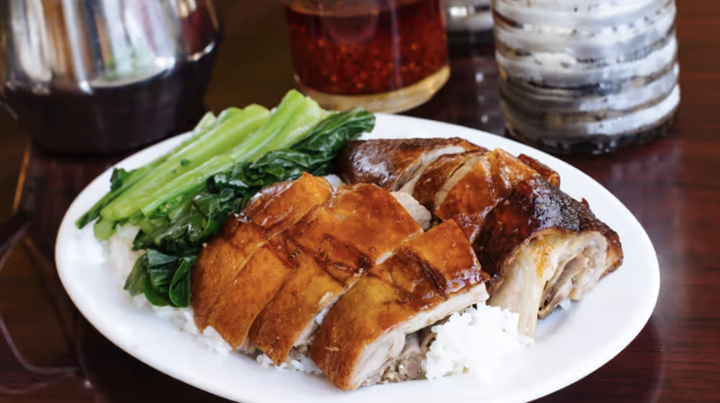 Roast Pork & Roast Duck & Veg on White Rice