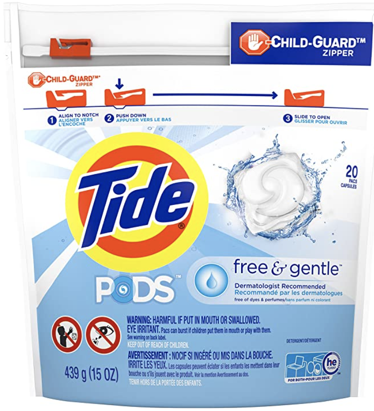 Tide Pods Liquid Laundry Detergent Pacs Free & Gentle - 20 Count