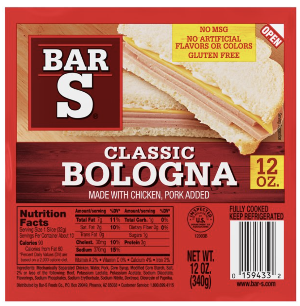 Bar S Classic Bologna Sliced Lunch Meat, 10 Slices - 16 oz