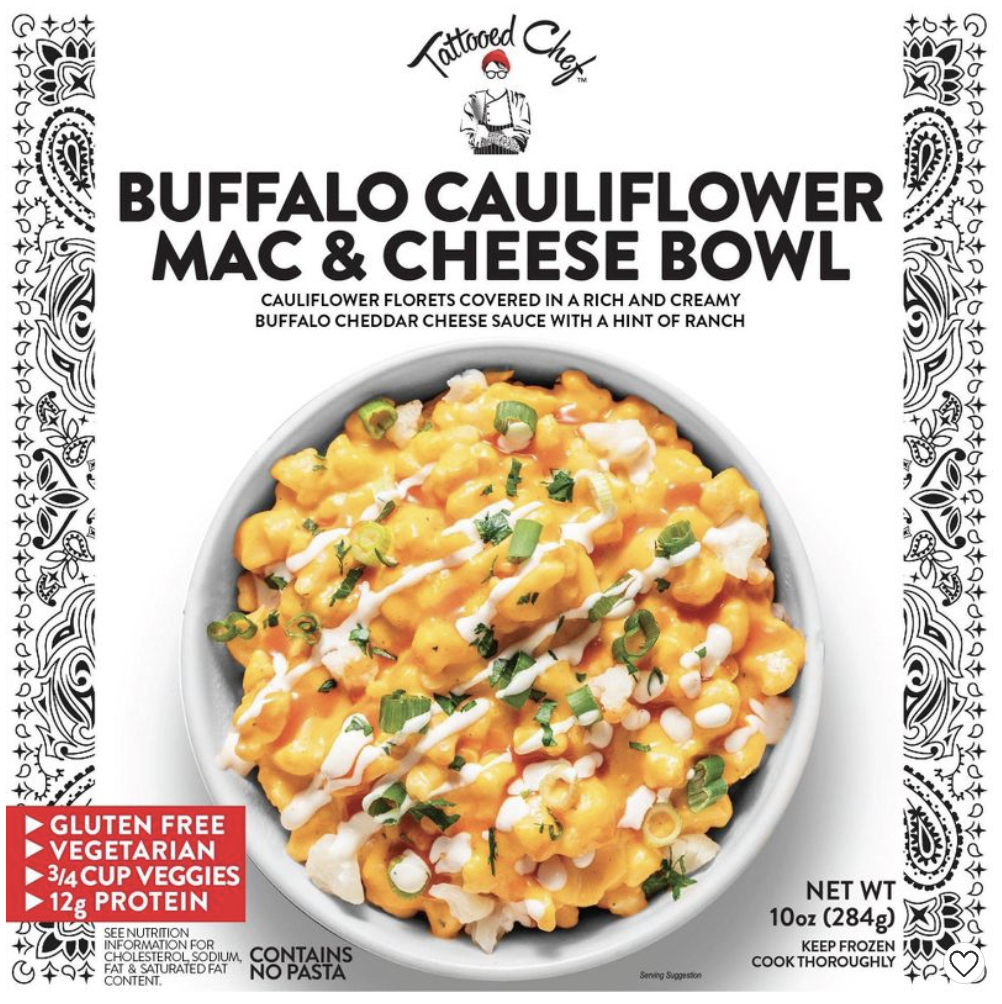 Tattooed Chef Buffalo Cauliflower Mac & Cheese Bowl Vegetarian Gluten Free - 10 oz