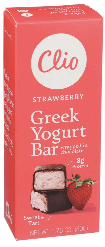 Clio Greek Yogurt Bar in Chocolatey Coating, Strawberry - 1.76 Oz