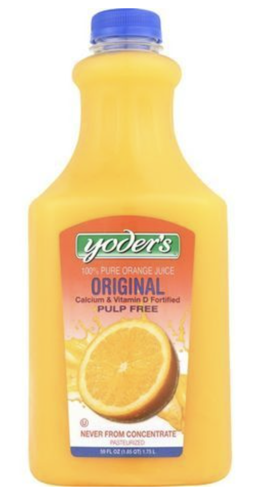 Yoder's 100% Pure Orange Juice Original Pulp Free, Calcium & Vitamin D Fortified - 52 Fl Oz
