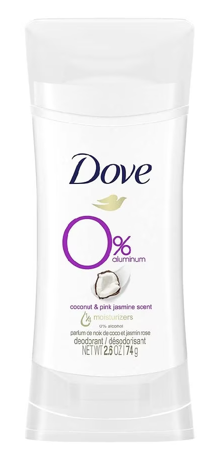 Dove 0% Aluminum Deodorant Stick Coconut and Pink Jasmine - 2.6 Oz