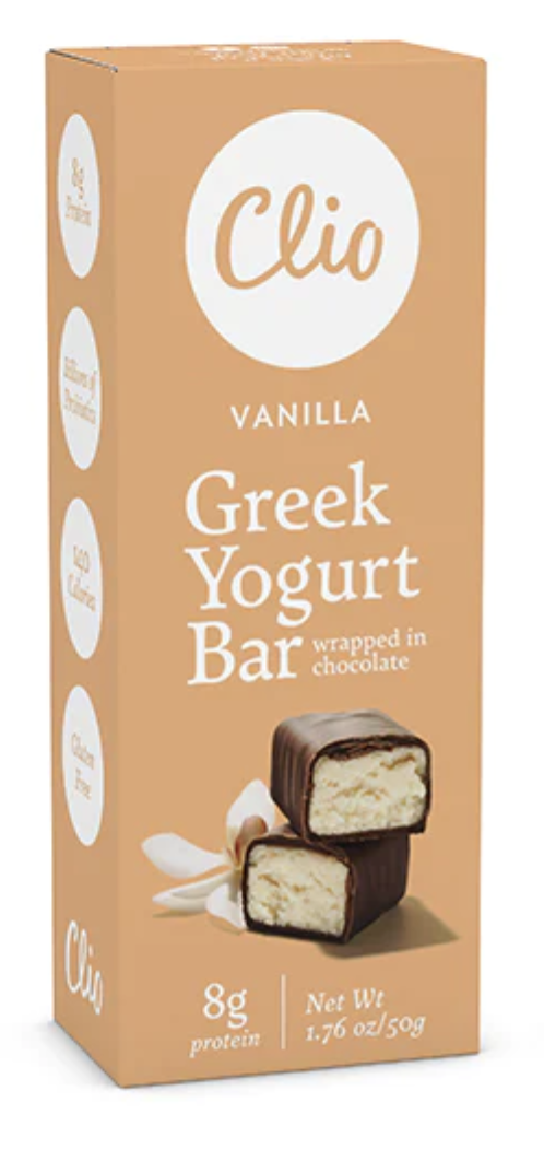 Clio Greek Yogurt Bar in Chocolatey Coating, Vanilla - 1.76 Oz