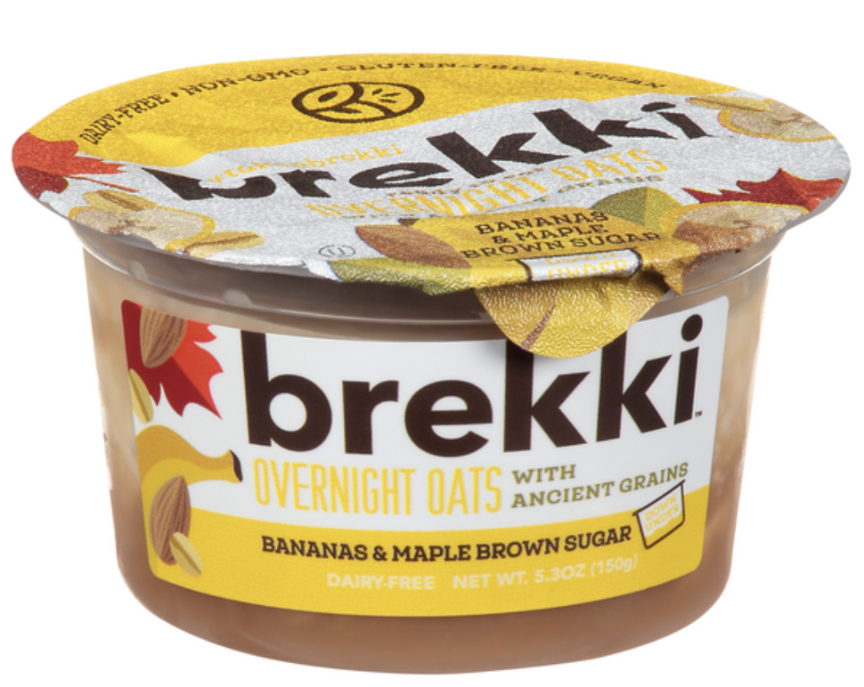 Brekki Ready to Eat Overnight Oats with Ancient Grains, Bananas & Maple Brown Sugar - 5.3 Oz