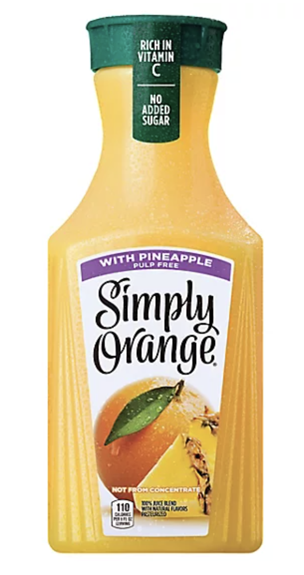 Simply 100% Orange Juice with Pineapple  Pulp Free - 52 Fl Oz