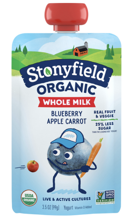 Stonyfield Organic Yogurt Pouch, Blueberry Apple Carrot - 3.5 Fl Oz