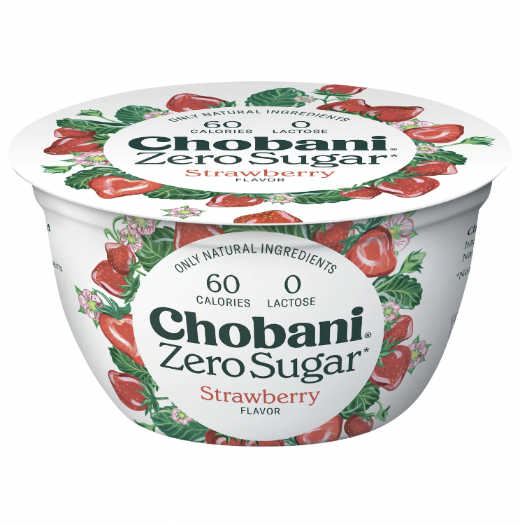 Chobani All Natural Strawberry Yogurt Zero Sugar Lactose Free Gluten Free - 5.3 Oz
