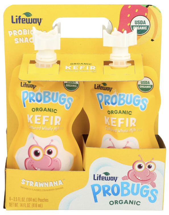 Lifeway Probugs Organic Kefir Cultured Whole Milk Strawnana Gluten Free - 14.1 Fl Oz