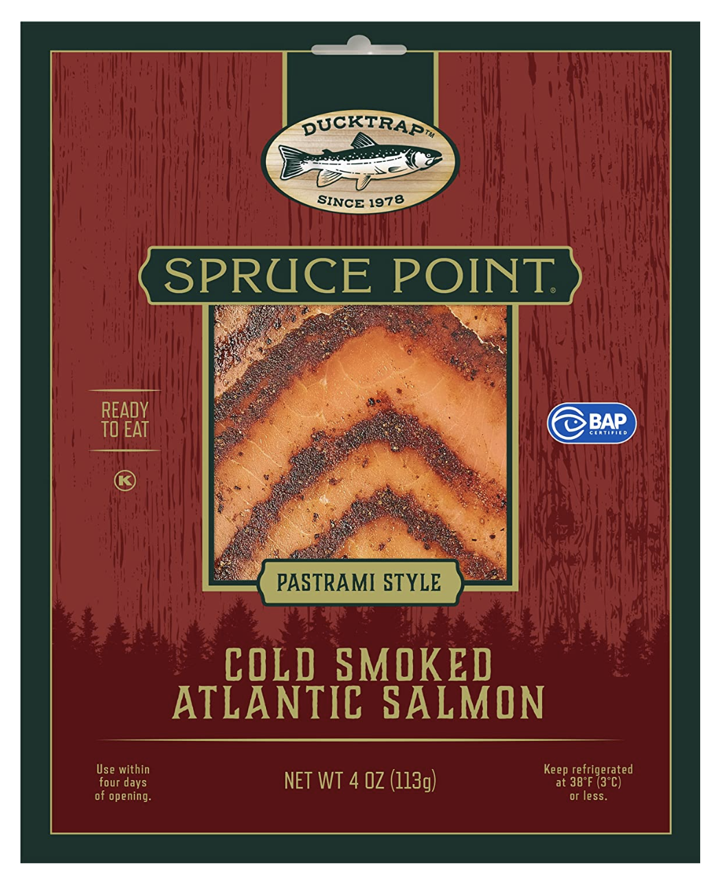 Ducktrap River of Maine Spruce Point Cold Smoked Atlantic Salmon Pastrami Style - 4 oz