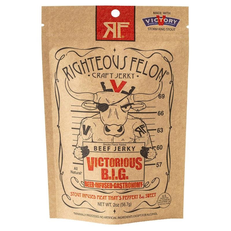Righteous Felon Craft Jerky, Victorious Beer Infused Gastronomy Beef Jerky - 2 Oz