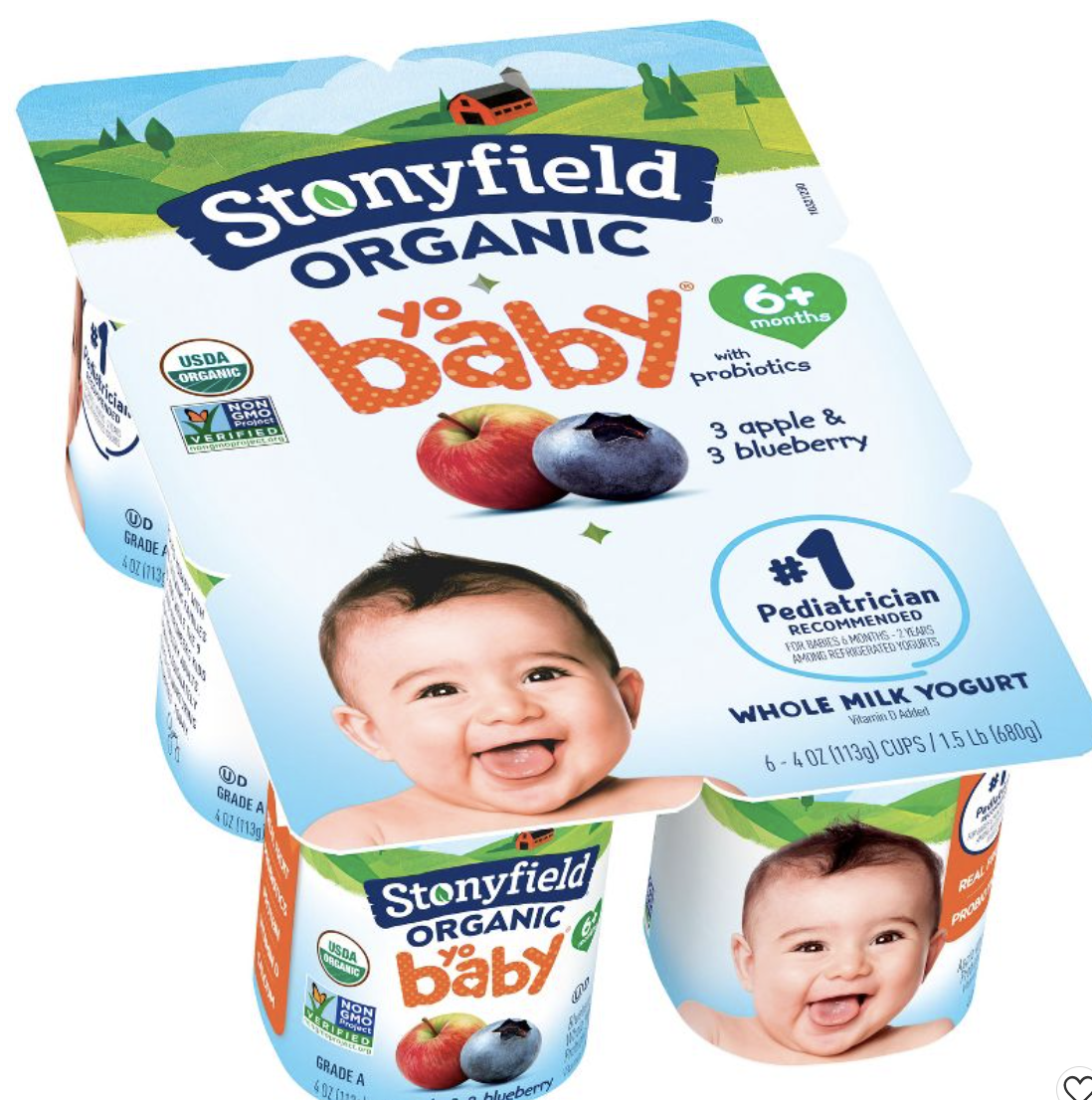 Stonyfield Organic Yobaby 3 Apple & 3 Blueberry Yogurt 6 pk - 4 oz Each