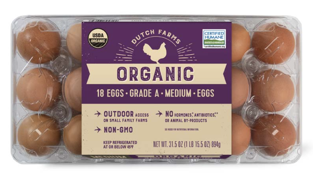 Dutch Farms Organic Grade A  Medium Eggs - 18 Count