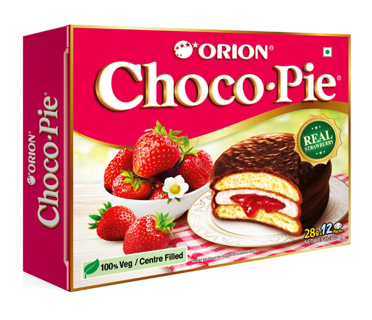 Orion Choco Pie 12 Packs, Strawberry - 360 g