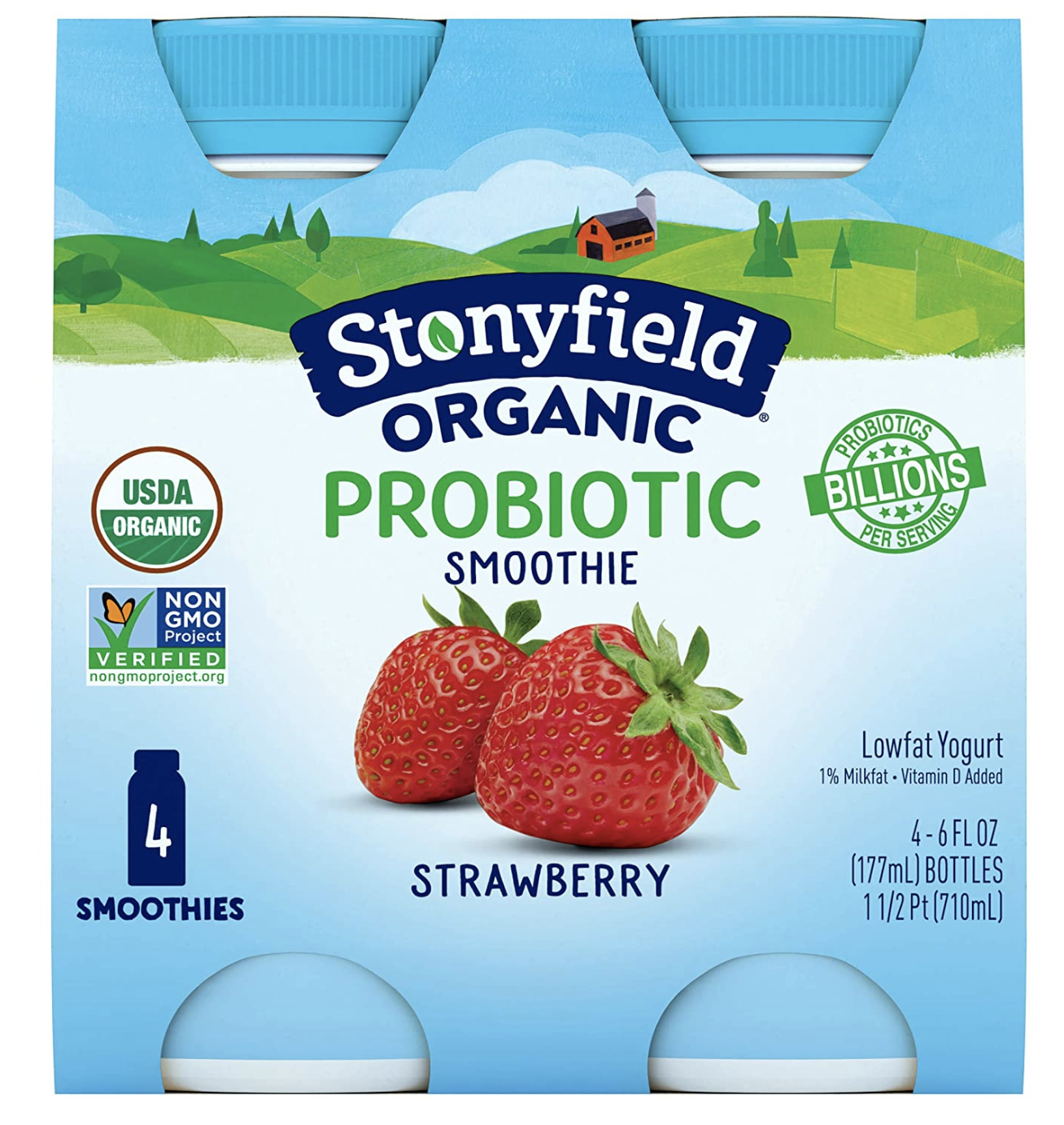Stonyfield Organic Probiotic Smoothie Strawberry 4 pk - 6 oz Each