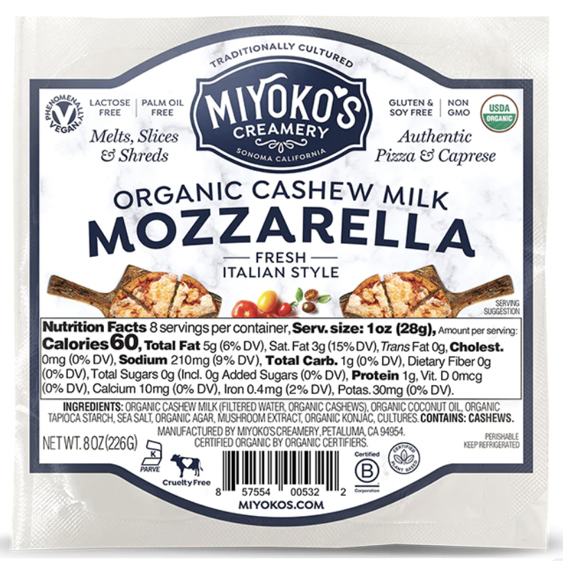 Miyoko's Organic Cashew Milk Mozzarella Lactose Free Gluten Free Vegan - 8 Oz