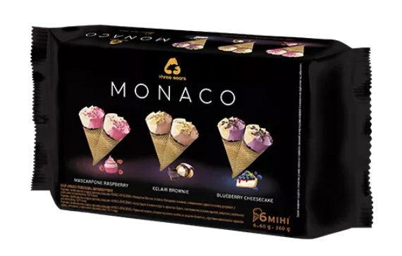 Three Bears Monaco Ice Cream Mini Cones Raspberry Brownie Blueberry 6ct - 12.72 fl oz