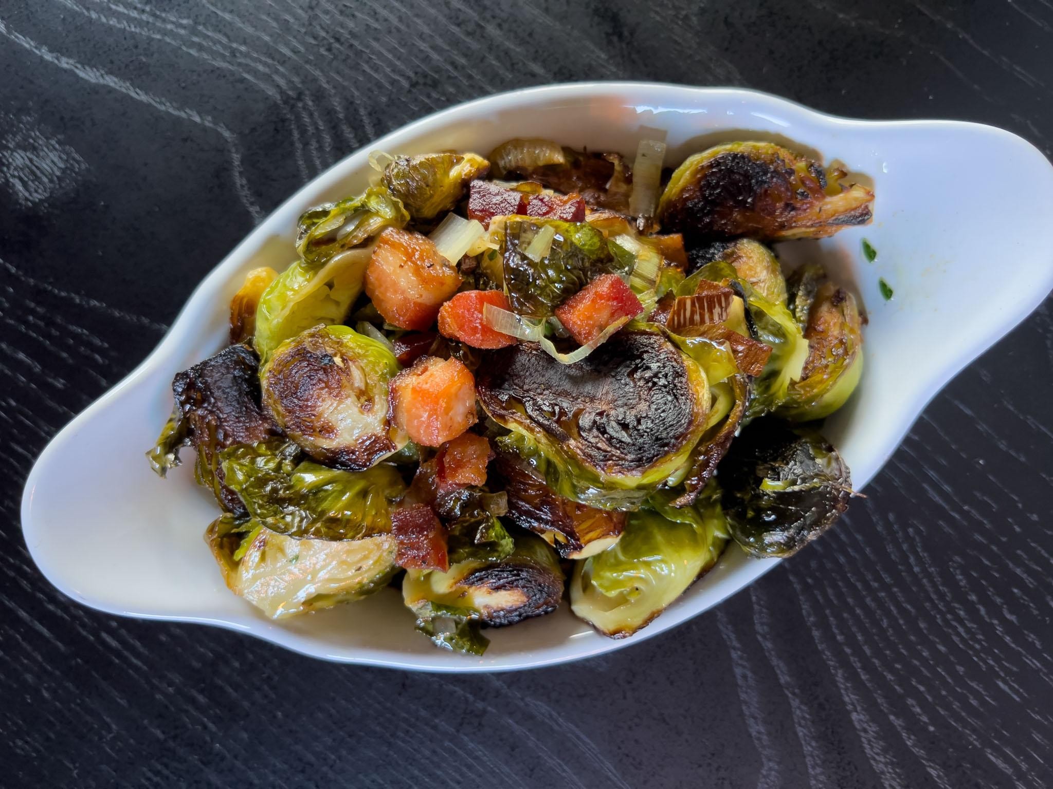 Roasted Brussels Sprouts w/ Bacon & Leeks