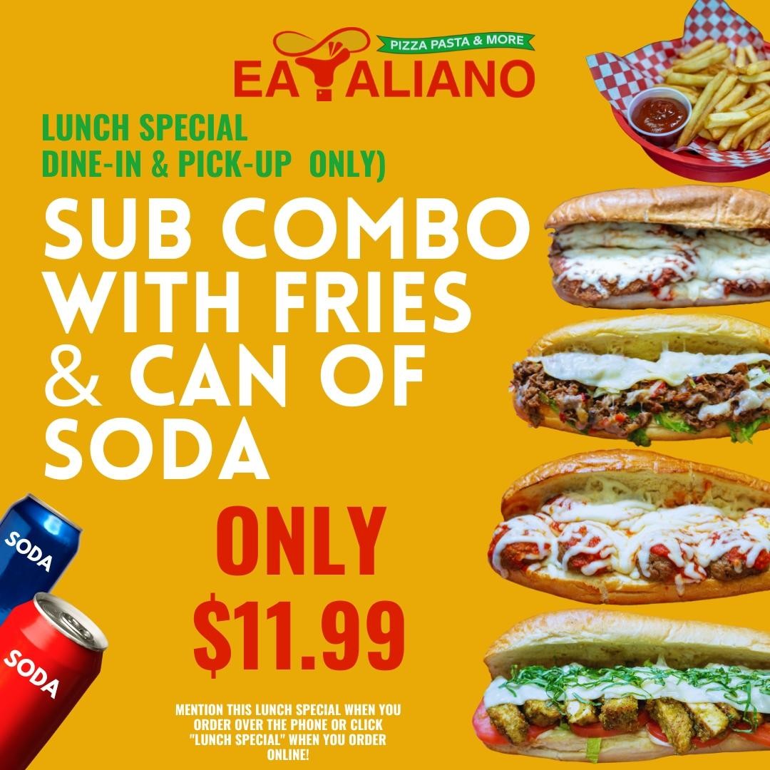 Sub Combo with Fries & Can of Soda $11.99
