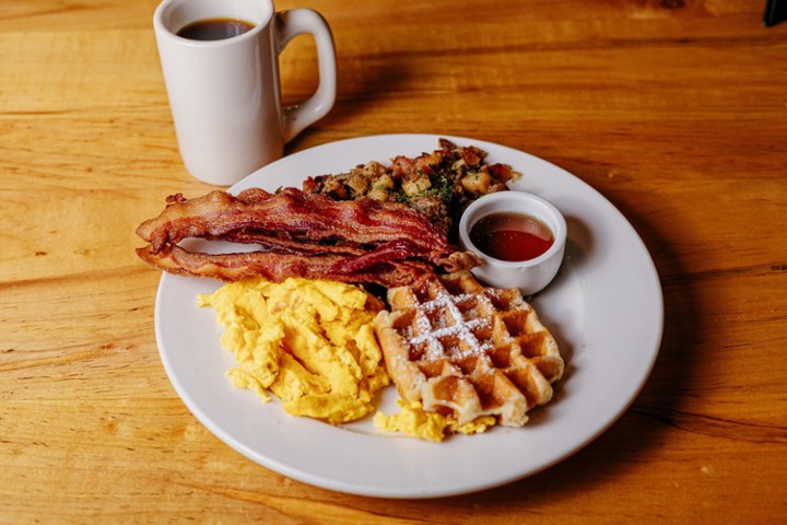 Waffle, Eggs, Potatoes, Protein