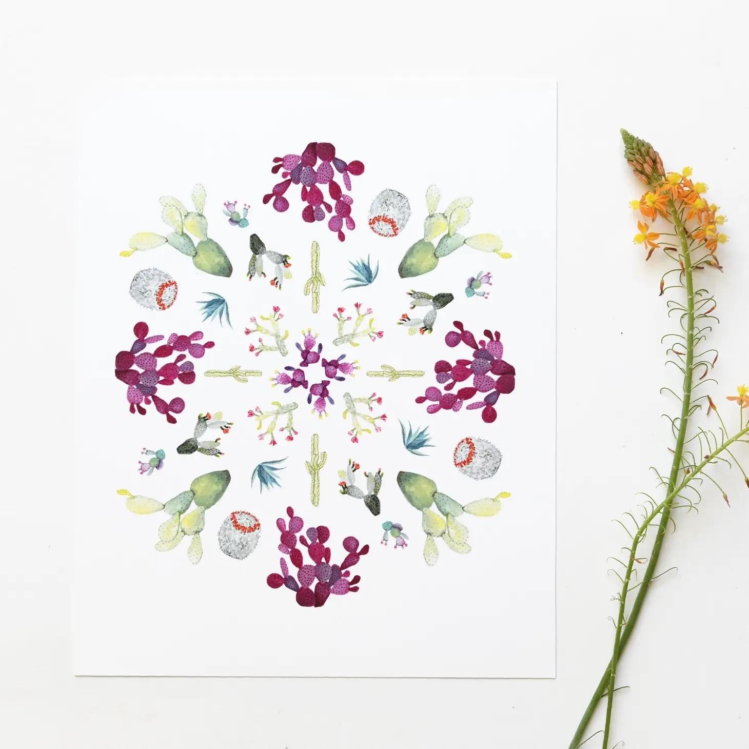 HEA Purple cacti mandala art print 8x10