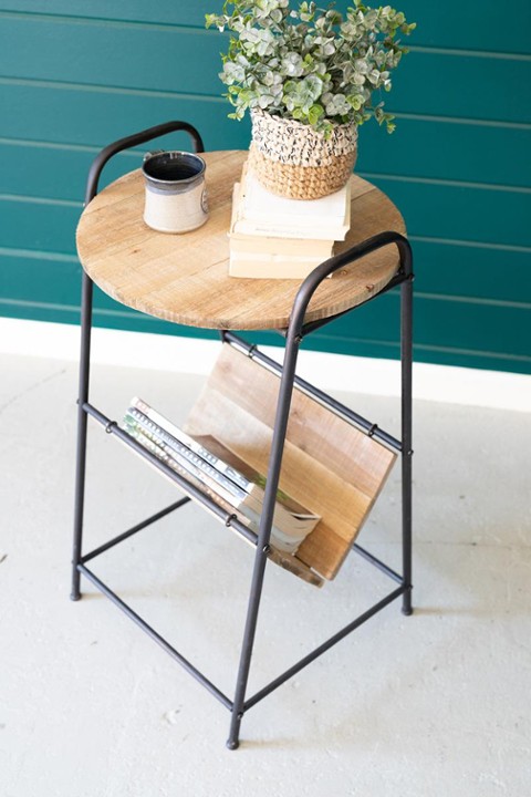 KAL Wood and rustic side table w/ magazine shelf