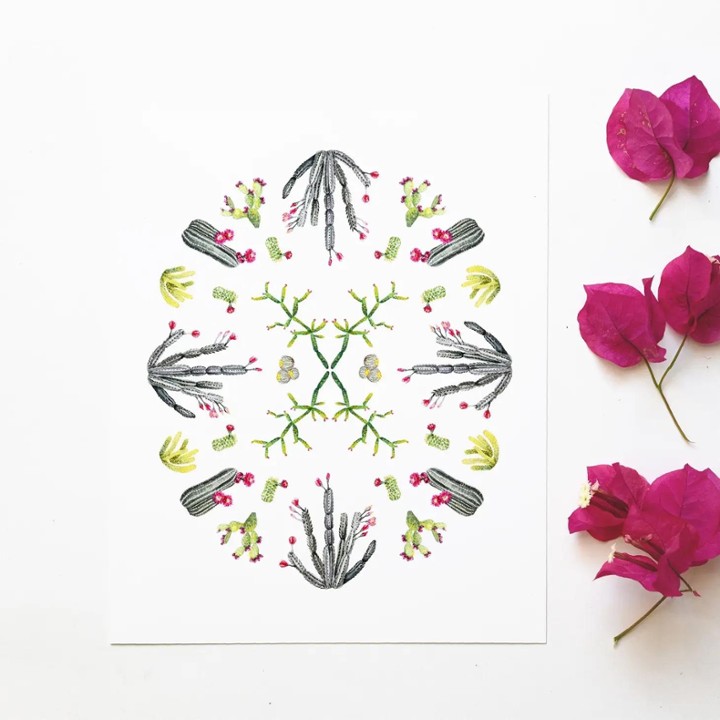 HEA Green cacti mandala art print 8x10