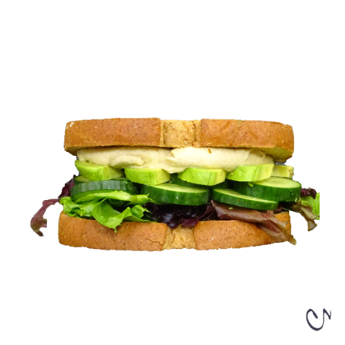 Cucumber, Avocado and Hummus on Thick Sliced Wheat Toast