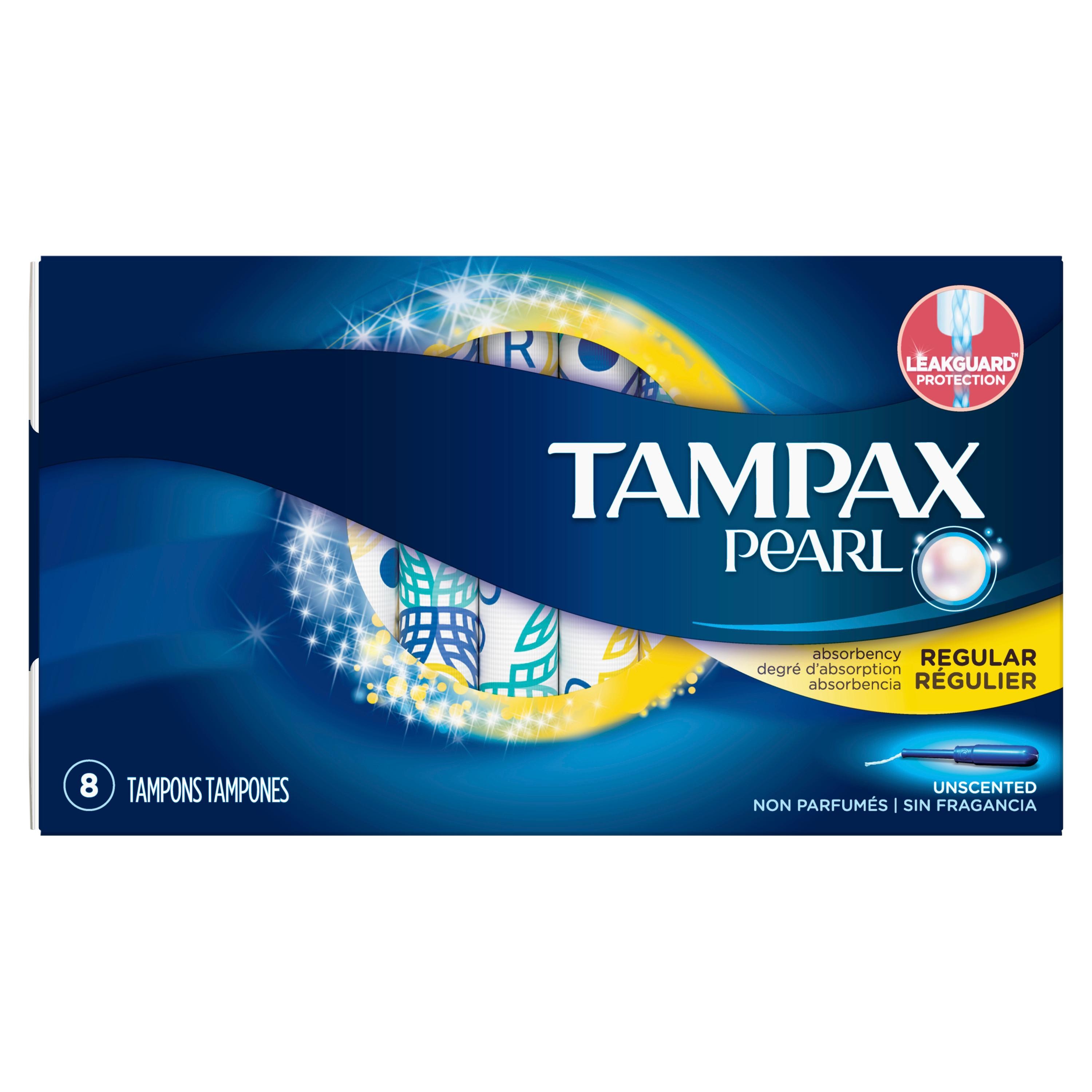 Tampax Pearl Tampons with LeakGuard Protection, Regular Absorbency, Box of 8