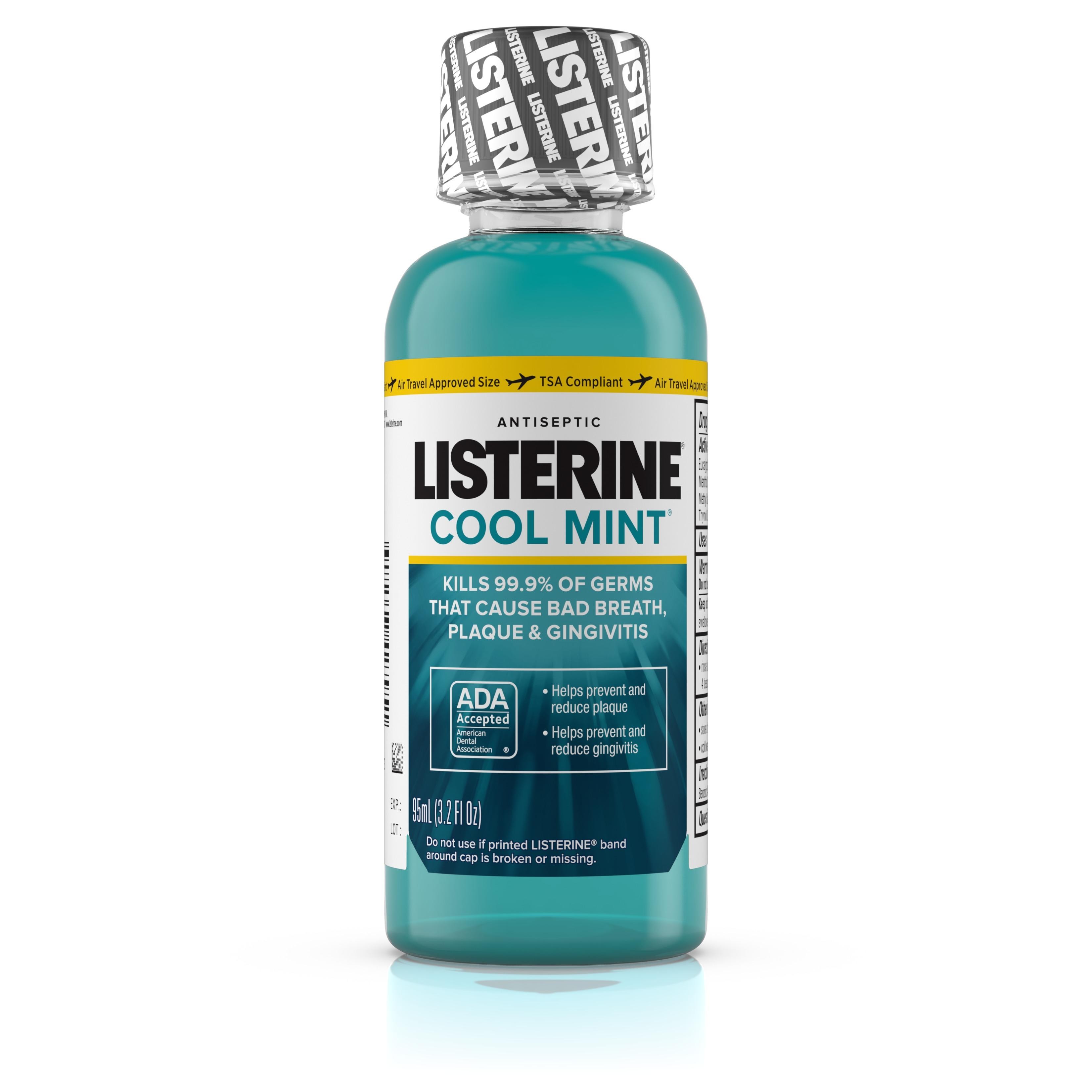 Listerine Antiseptic Mouthwash for Bad Breath, Plaque, and Gingivitis, Travel Size 3.2 Oz