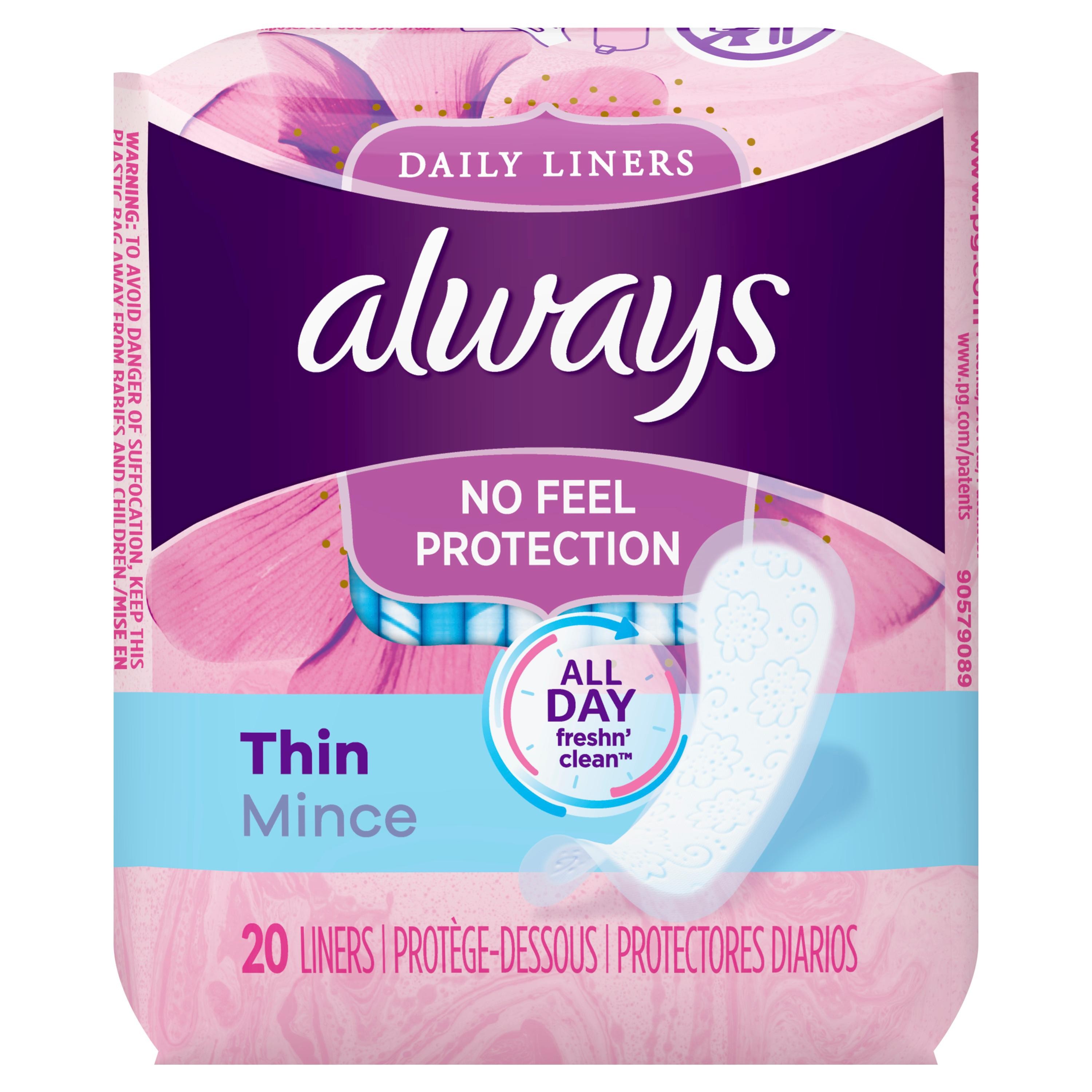 Always Thin Panty Liners Regular Unscented - 20 Ct