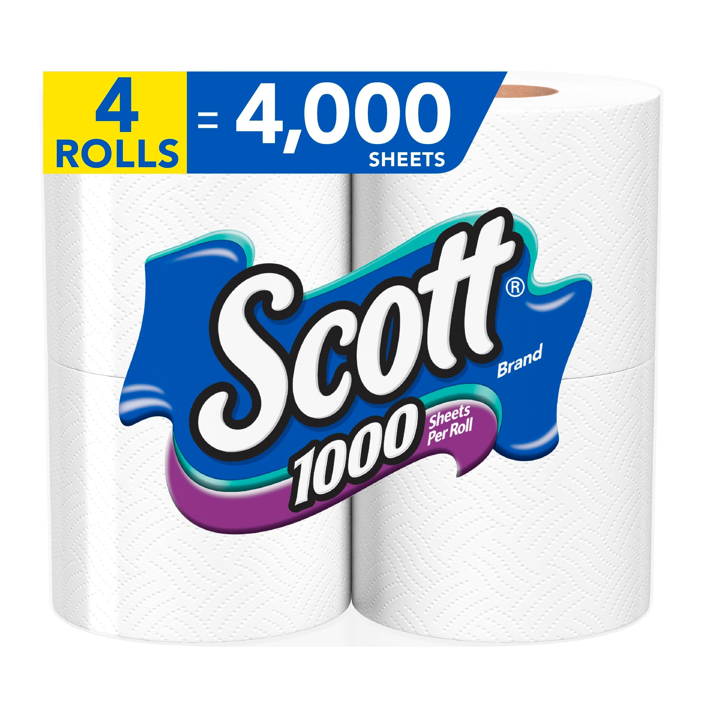 Scott 1000 Sheets per Roll Toilet Paper, Bath Tissue, 4 Ct - 1000 Ct