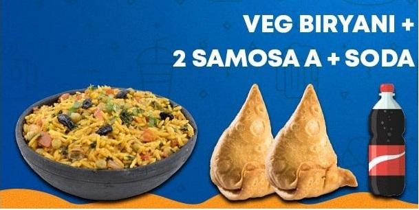 Veg Biryani + Samosa (2 pieces) + Soda