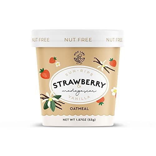 Mylk Labs Gluten Free Instant Oatmeal Cups, Nut-Free Strawberry & Madagascar Vanilla - Vegan, Low Sugar, Non-GMO, Kosher