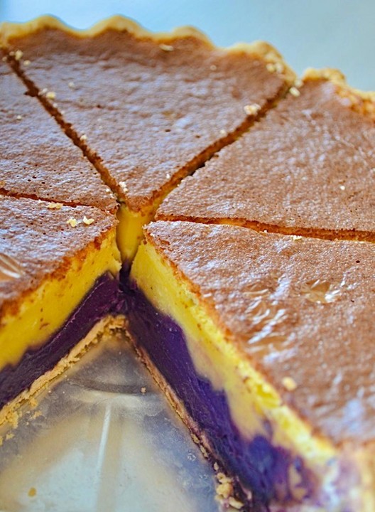 a slice of ube custard pie