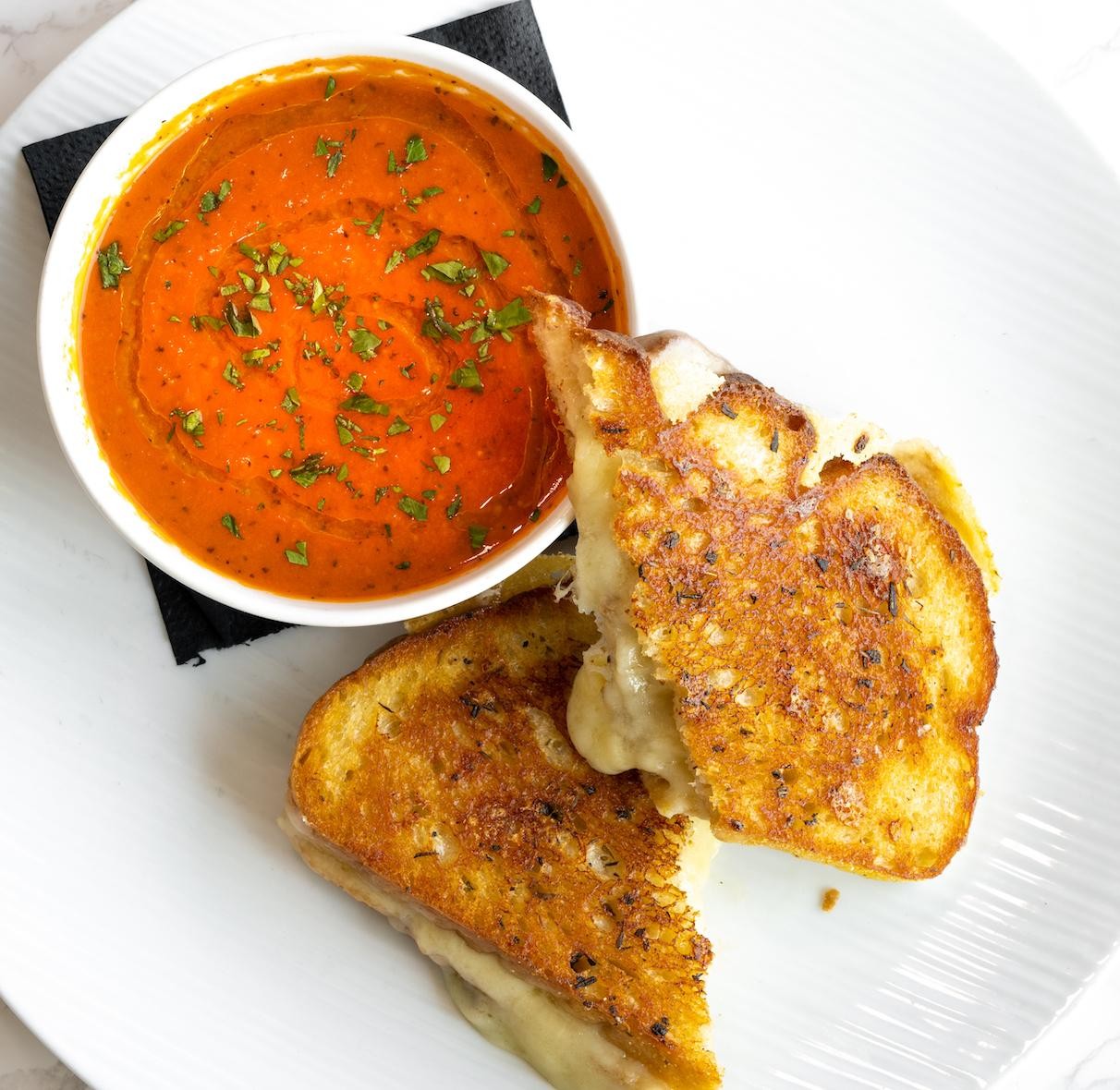 Herbed Parma Grilled Cheese & Tomato Soup