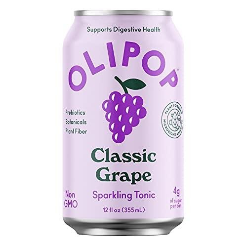 OLIPOP - Classic Grape Sparkling Tonic, Healthy Soda, Prebiotic Soft Drink, Aids Digestive Health & Immune Health, High in Plant Fiber, Caffeine Free,