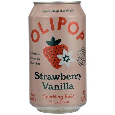 Olipop Sparkling Tonic, Strawberry Vanilla 12 Oz Can