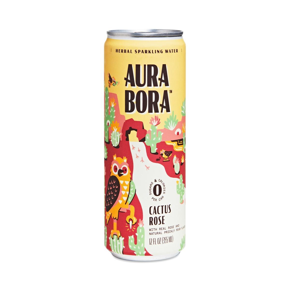 Aura Bora Cactus Rose Herbal Sparkling Water 12oz Can