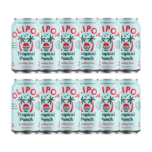 OLIPOP - Tropical Punch Sparkling Tonic, Healthy Soda, Gut-Friendly Soft Drink, Delicious Prebiotic Soda, Contains 9g of Plant Fiber, Caffeine-Free, L