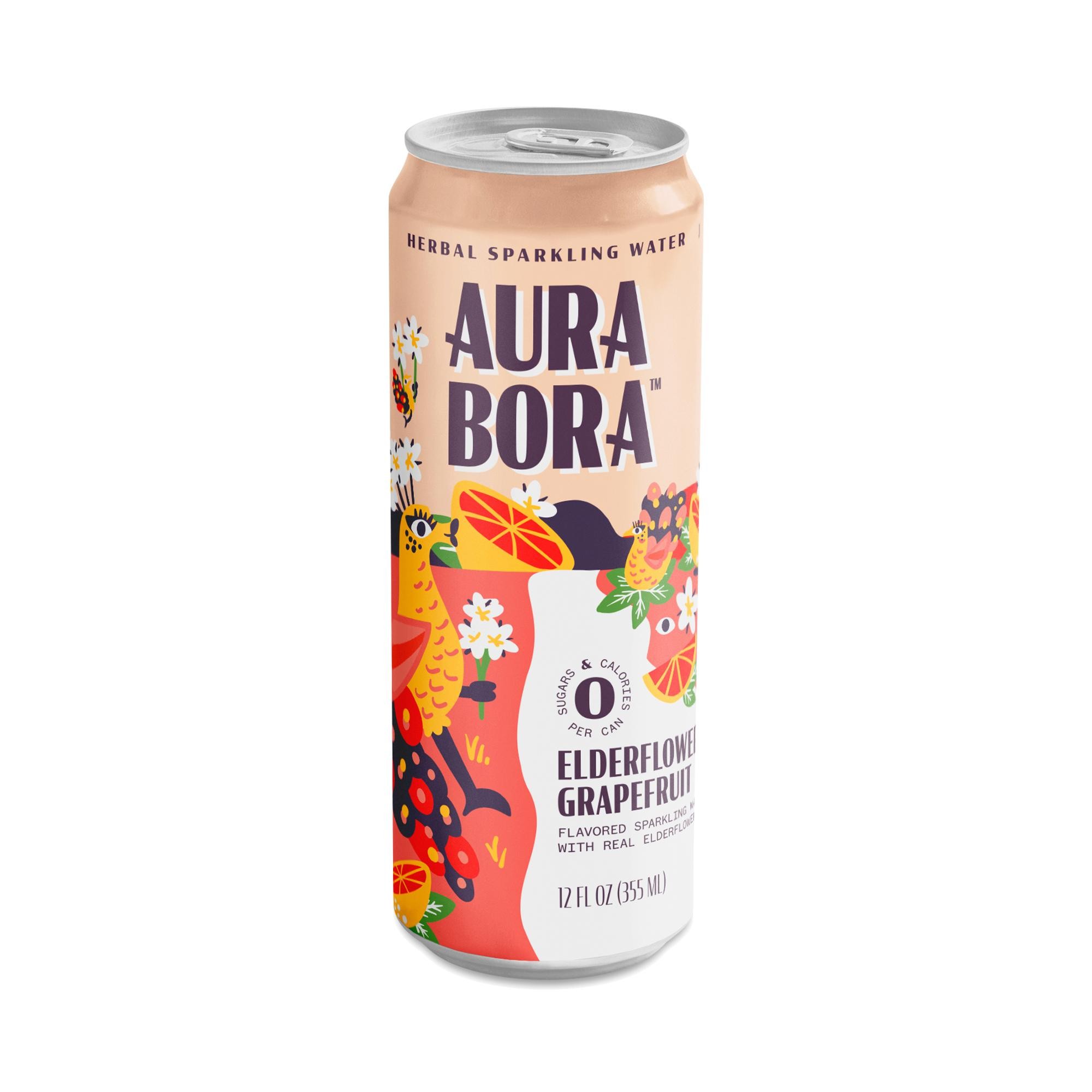 Aura Bora Herbal Sparkling Water Elderflower Grapefruit, 355ml