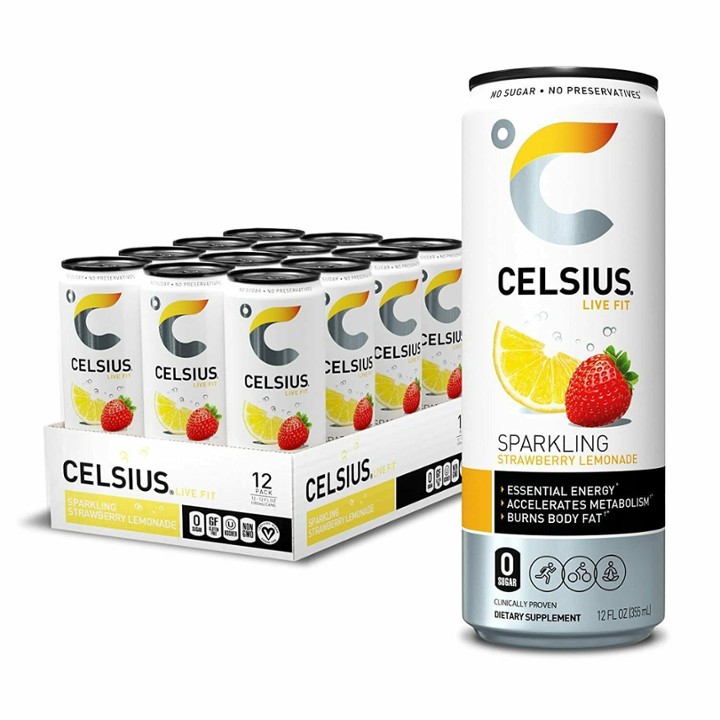 CELSIUS Essential Energy Drink 12 Fl Oz, Sparkling Strawberry Lemonade 12 Pack