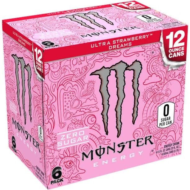 Monster Ultra Strawberry Dreams, Sugar Free Energy Drink, 12 Fl Oz