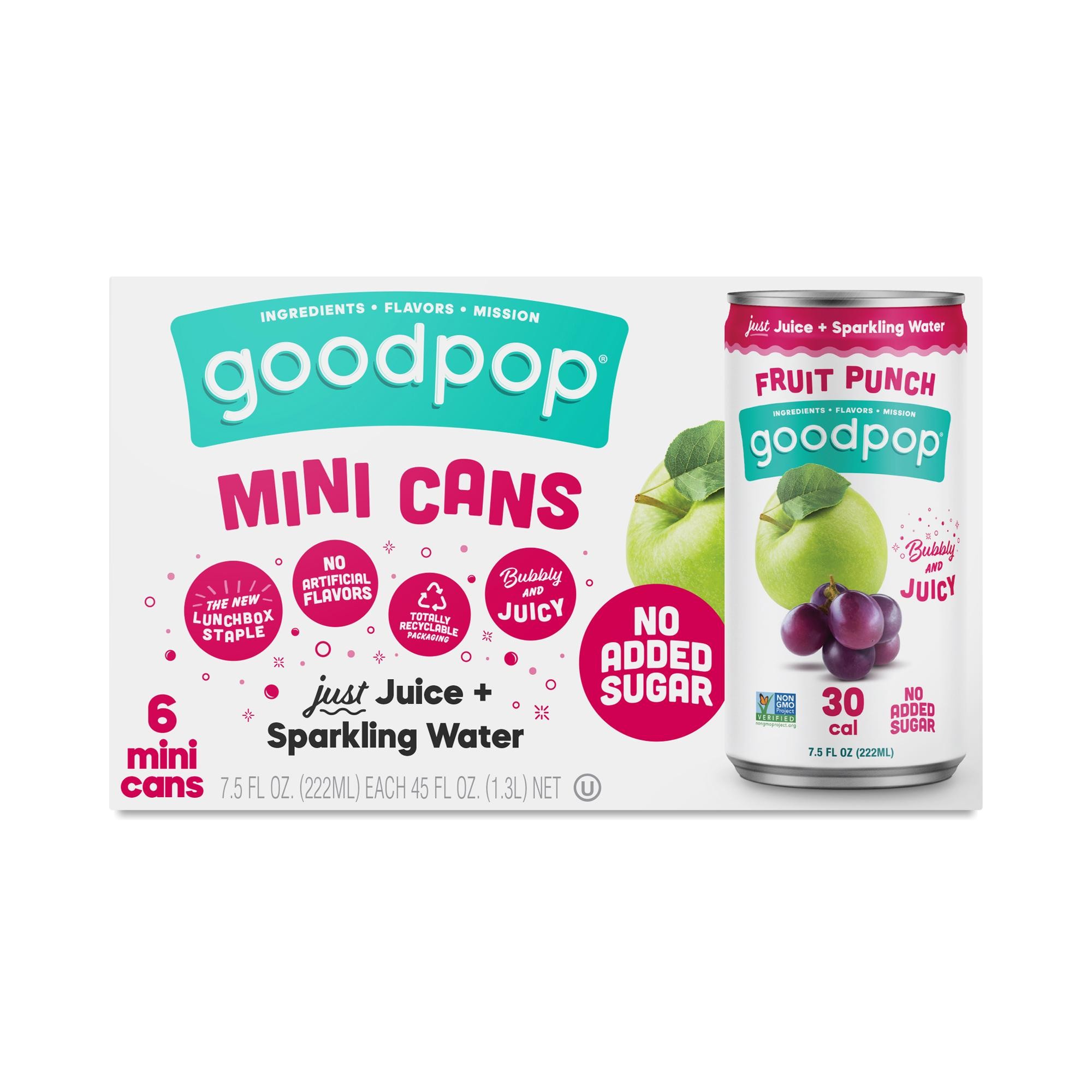 GoodPop Juice & Sparkling Water Mini Cans, Fruit Punch 6 Cans (7.5 Fl Oz Each)