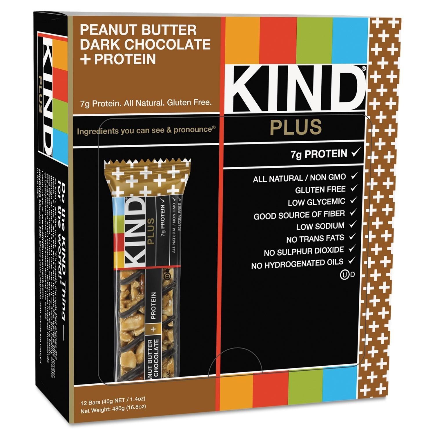 Kind Bar Peanut Butter Dark Chocolate Protein Bar  Gluten Free  1.4 Oz  12 Snack Bars
